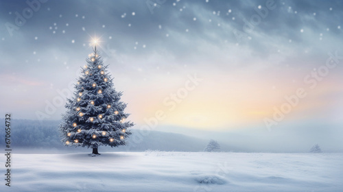 Festive Greeting Card Scene: Christmas Tree in Snow