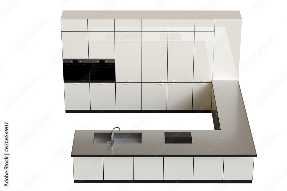 modern kitchen isolated on white background, home furniture, 3D illustration, cg render modern kitchen isolated on white background, home furniture, 3D illustration, cg render