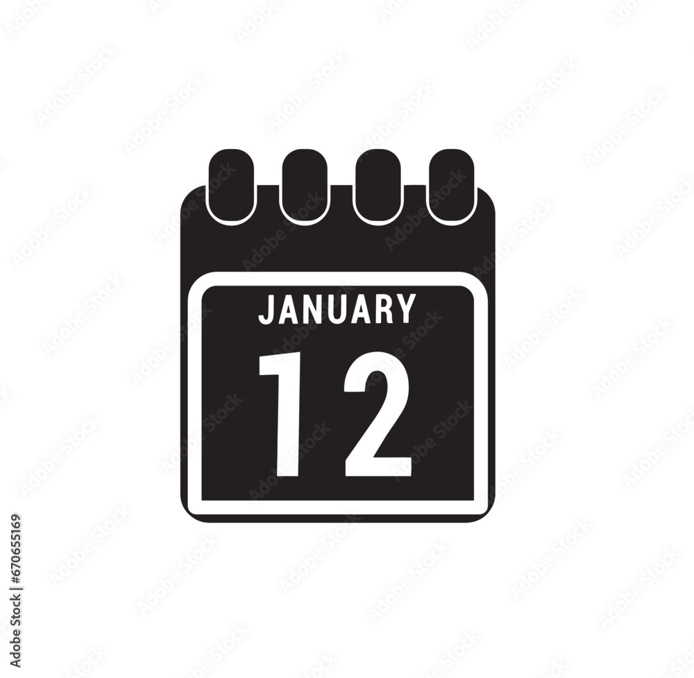 Calendar displaying page of the day 12 (twelfth) of the January - Day 12 of the month. Illustration Calendar displaying page of the day 12 (twelfth) of the January - Day 12 of the month. Illustration