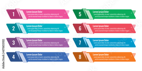 eight step informational template. colorful banner design. colorful sticker templates