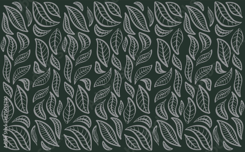 Doodle leaves, vector background, sketch botanical seamless pattern.