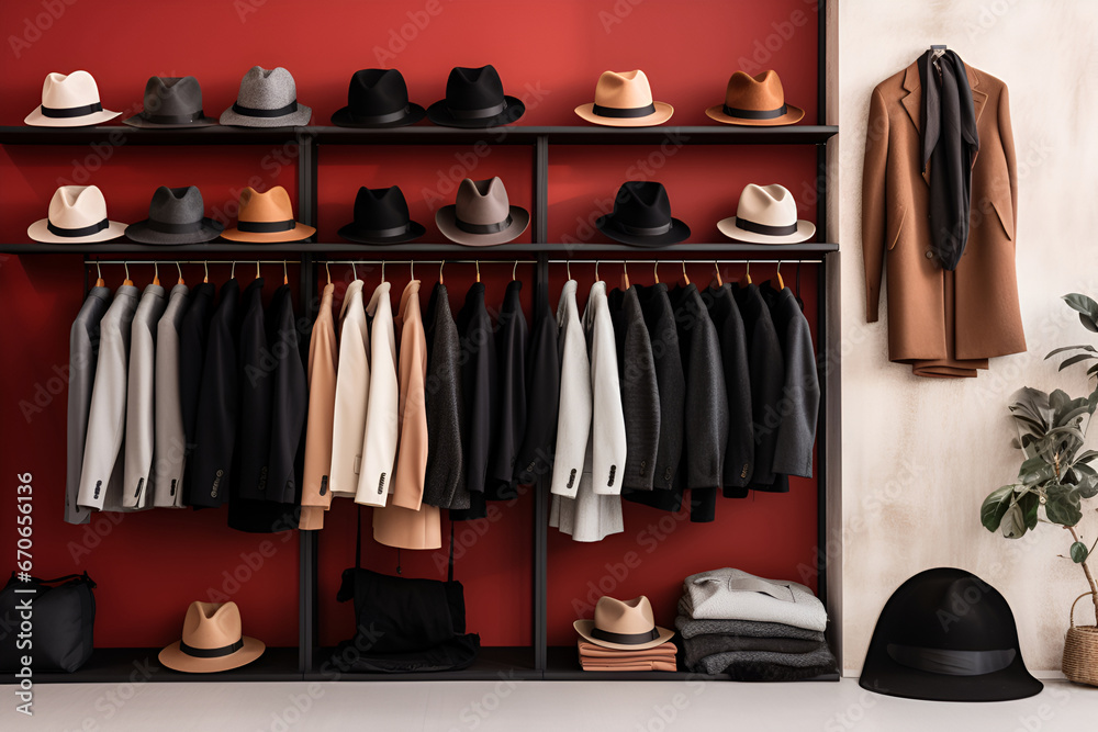 Mens wardrobe with suits and hats Mens wardrobe with suits and hats