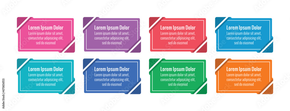 eight step card information template. colorful cards template. paper, sticker template
