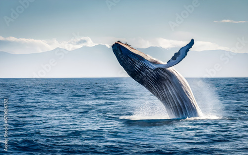Humpback whale tail in the ocean,