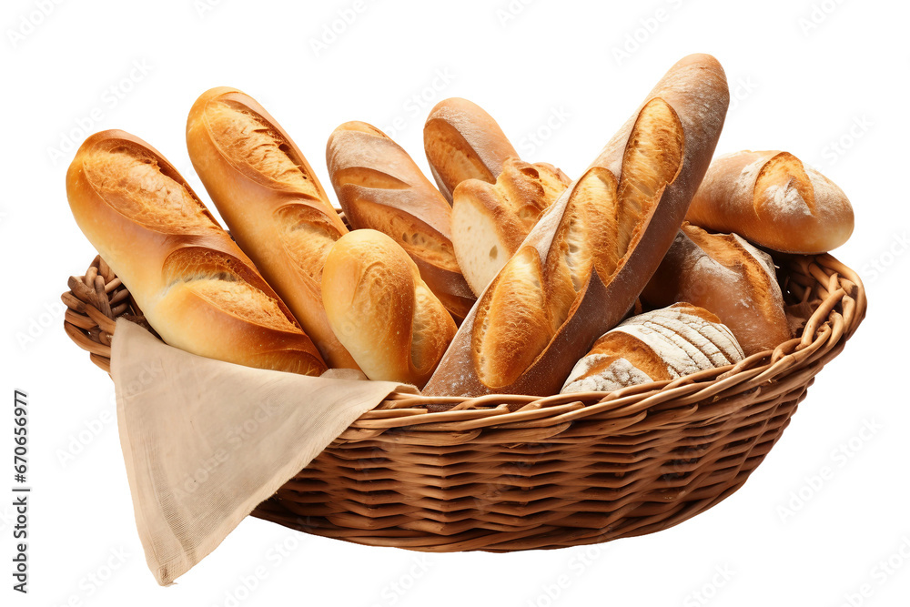 A Variety of Bread Rolls and Baguettes Isolated on a Transparent Background