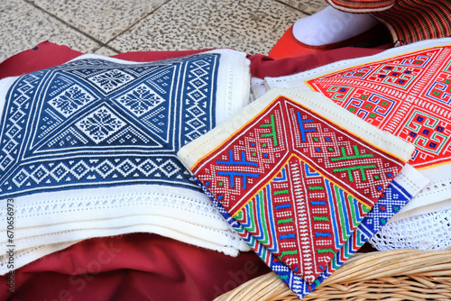 Napkins with national embroidery for sale in Dubrovnik, Croatia photo