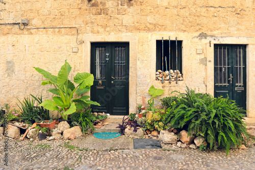 Entrance door in old house in downtown of Dubrovnik, Croatia