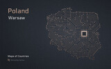 Creative map of Poland with a Capital of  Warsaw. World Countries vector maps series. Microchip Series