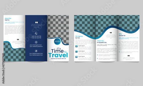 Business trifold brochure design template for travel agency.