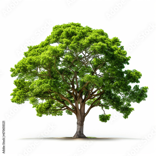 Green leafy tree on white isolated background - ai generative