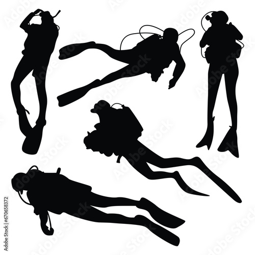 Scuba Diving Silhouettes Vector illustration