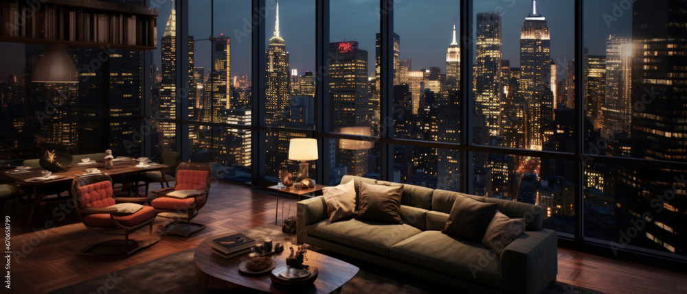 Luxury New York Penthouse apartment - obrazy, fototapety, plakaty 