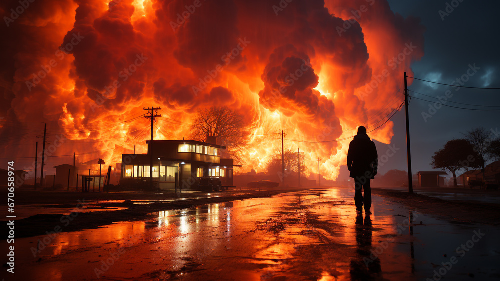Gritty urban fantasy backdrop, dangerous fire.