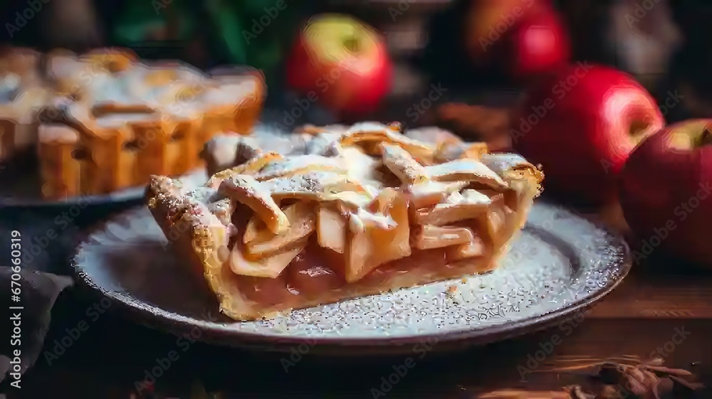 Close up of an apple pie on the table Close up of an apple pie on the table