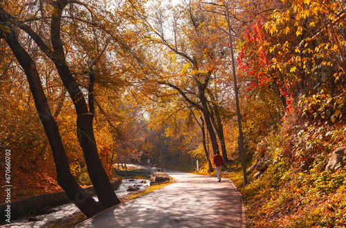 Terrenkur walking trail in autumn, Almaty city, Kazakhstan