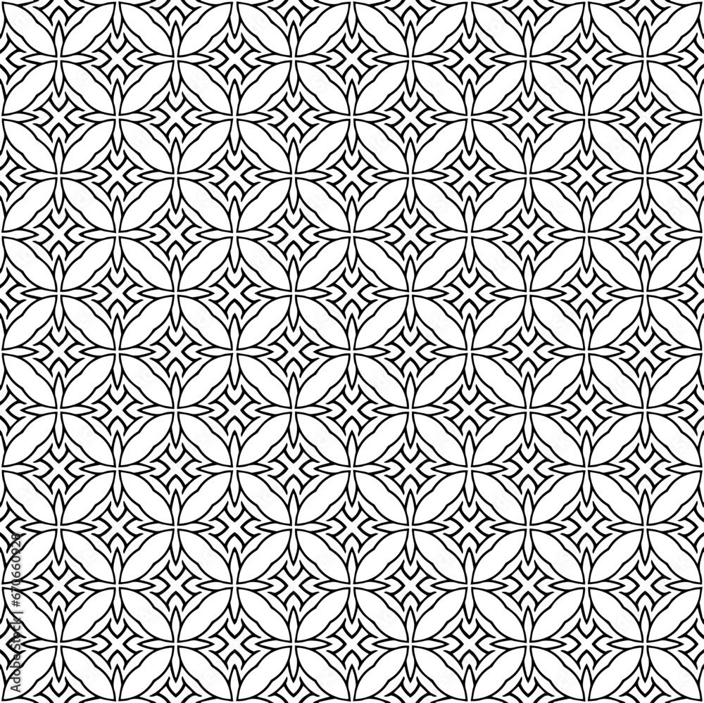 Black and white seamless abstract pattern. Background and backdrop. Grayscale ornamental design. Mosaic ornaments. Vector graphic illustration. EPS10.