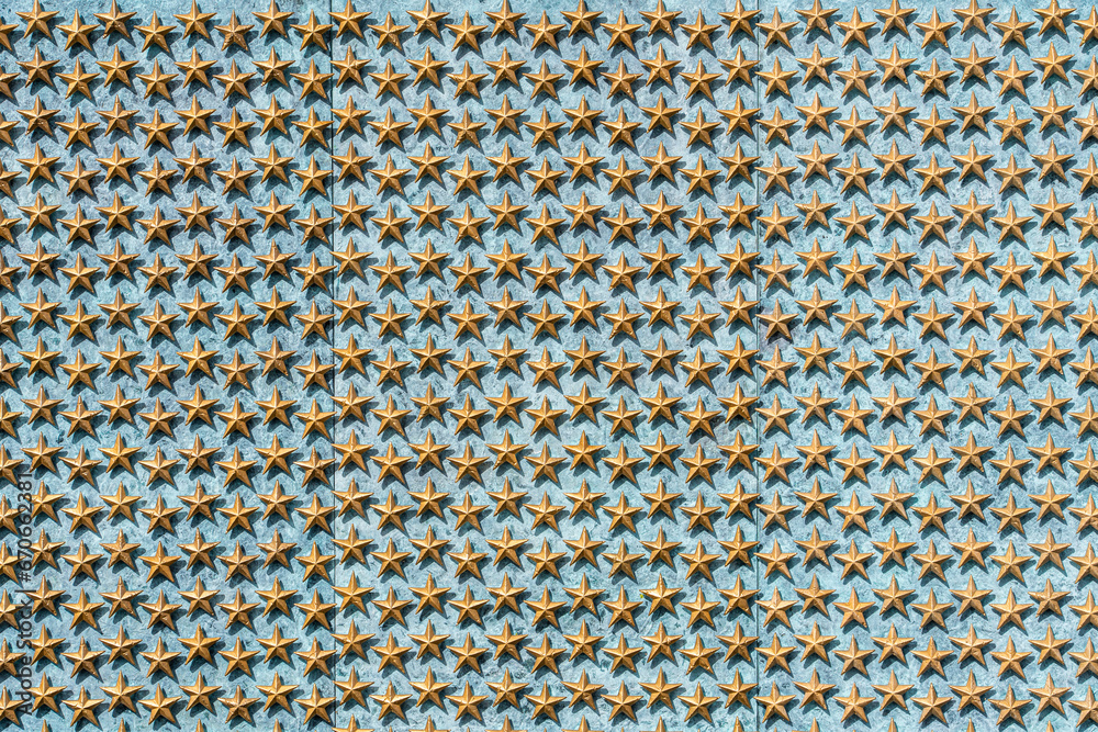 The Freedom Wall with gold stars in the World War II Memorial Washington, D.C., USA.