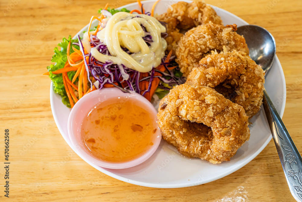 Deep fried shrimp cake with plum sauce