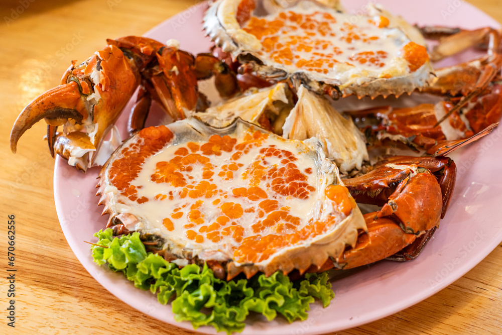 steamed roe crab with milk - Thai food close up