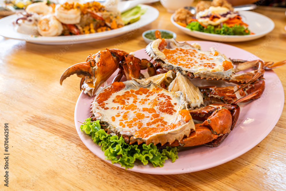 steamed roe crab with milk - Thai food close up