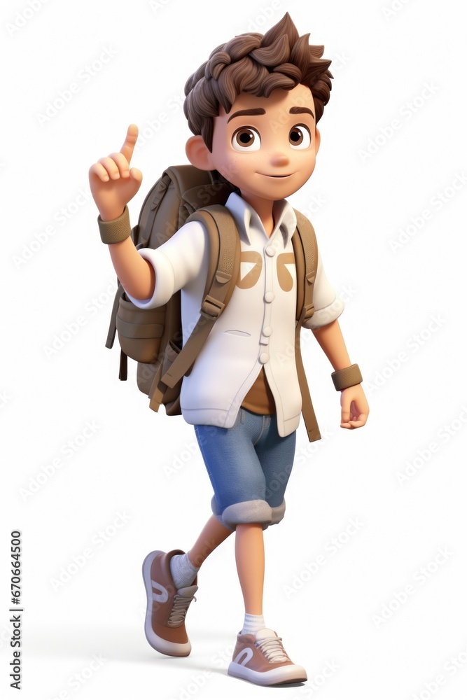 A cartoon boy with a backpack giving the peace sign. Clipart on white background. A cartoon boy with a backpack giving the peace sign. Clipart on white background.