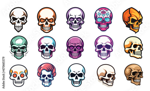 Skulls icons set. Cartoon set of skull vector icons for web design