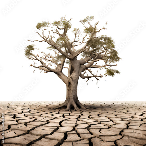 Trees on barren land on transparent background PNG. Environment and climate change concept.