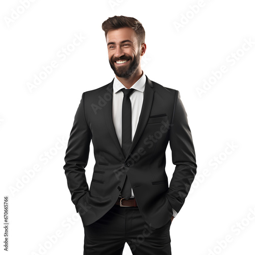 Cool businessman smiling happily on transparent background PNG
