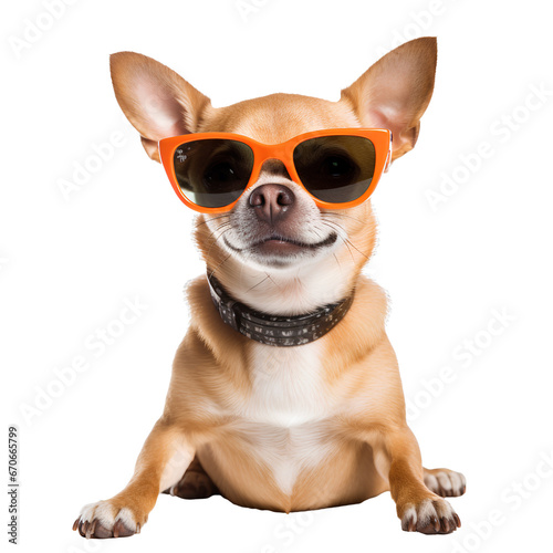 Chihuahua dog wearing cool glasses for summer on transparent background PNG © I LOVE PNG