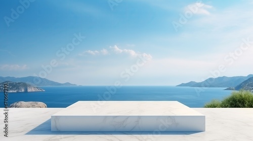 White marble podium with sea view on background © Crazy Dark Queen
