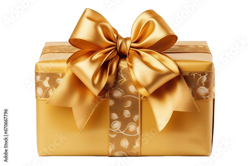 golden Christmas gift box isolated on white background