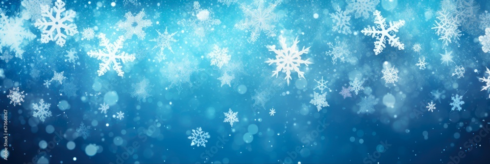 Christmas Snowflakes: Blue Abstract Winter Wonderland Background with Magical Snowflakes