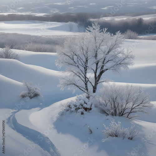 Winter landscape in the countryside, snowy landscape
