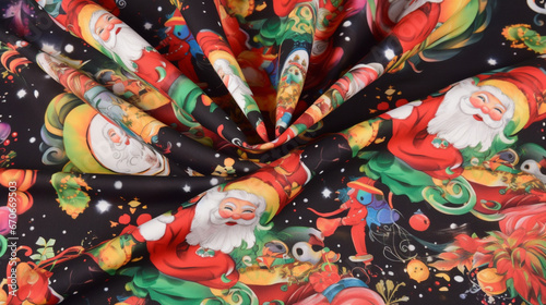Fabric with Santa Claus, Christmas decoration - Generative AI