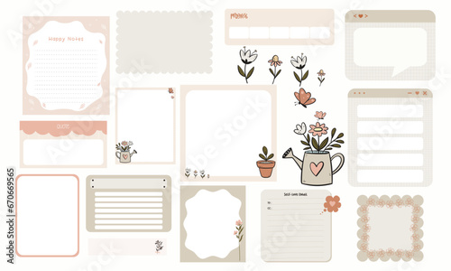 Vector set of aesthetic cute planner stickers, sticky notes, notepad and memo pad