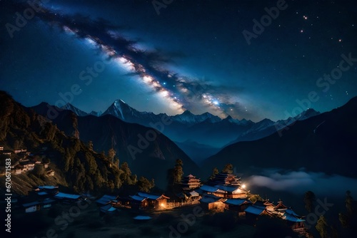 Space. Milky Way and mountains. Fantastic view with mountains and starry sky at night