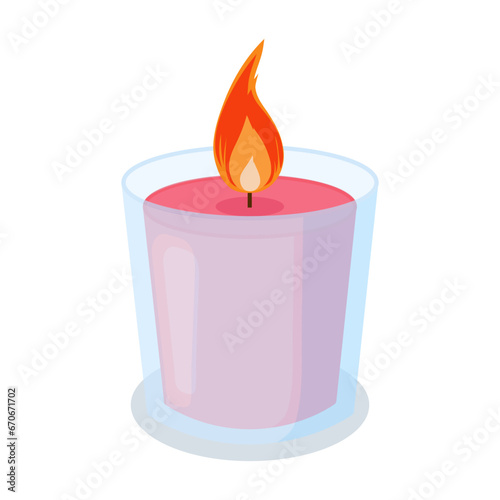 Illustration with candle in glass jar. Icon for relax, spa and aromatherapy. Hand drawn style.