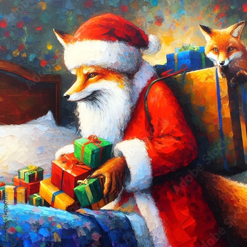  Christmas fox sneaking a gift box