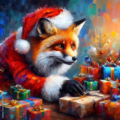  Christmas fox sneaking a gift box