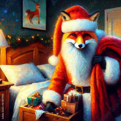 Christmas fox sneaking a gift box