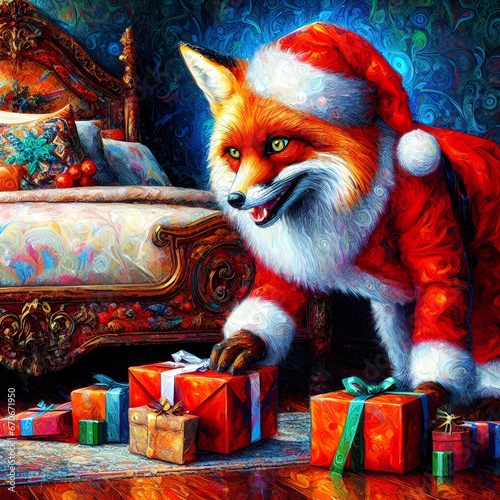  Christmas fox sneaking a gift box