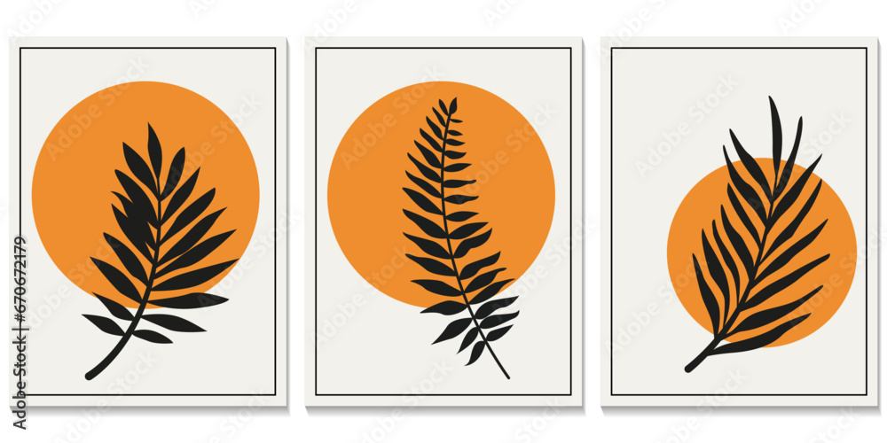 Set vector images of botanical posters. Minimalistic floral design for print, cover, wallpaper, banner and office.