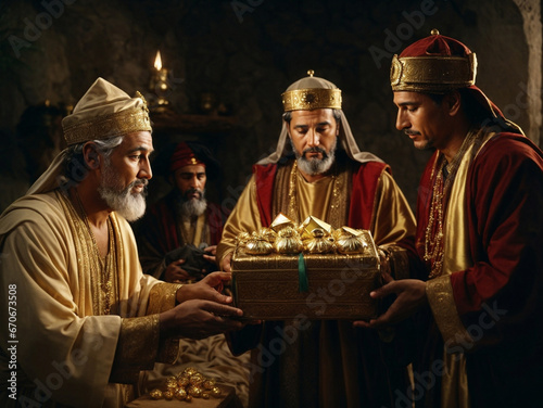 Leinwand Poster portrait of the three wise men with gifts