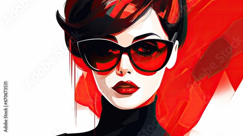 Fashionable woman with glasses. Bright portrait of a teenage girl. Young woman avatar in minimal art style