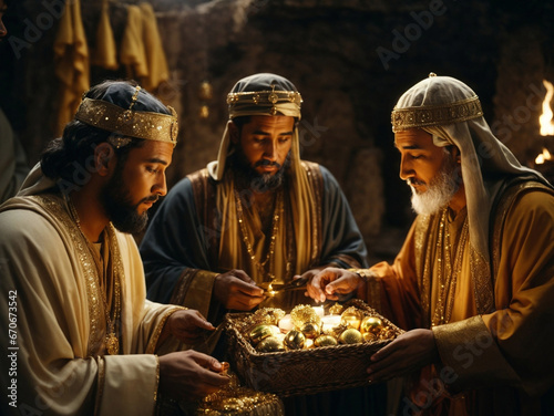Foto portrait of the three wise men with gifts