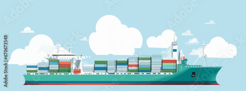 new energy cargo container green ship in the sea