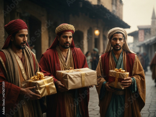 portrait of the three wise men with gifts photo