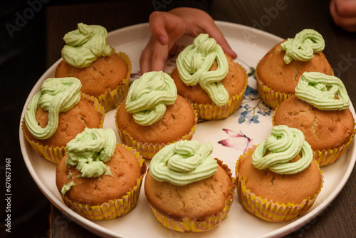 Selective focus photo. Homemade muffins. Halloween.