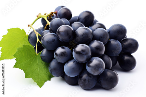 Bunch of dark blue grapes on white
