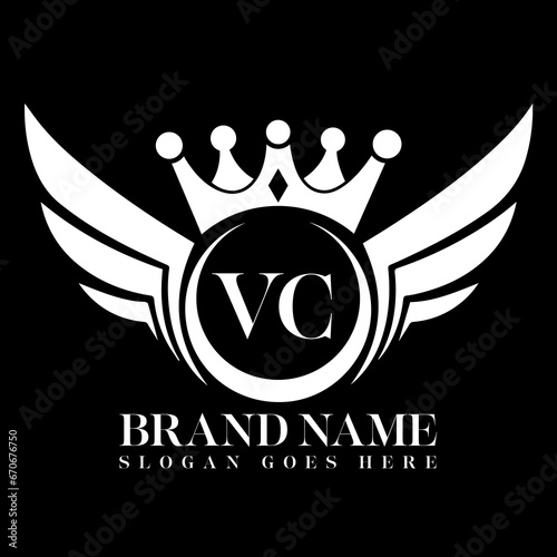 VC Letter Initial with Royal Luxury Logo and Wings Symbol. Wings design element, initial Letter logo Icon, Initial Logo Template design